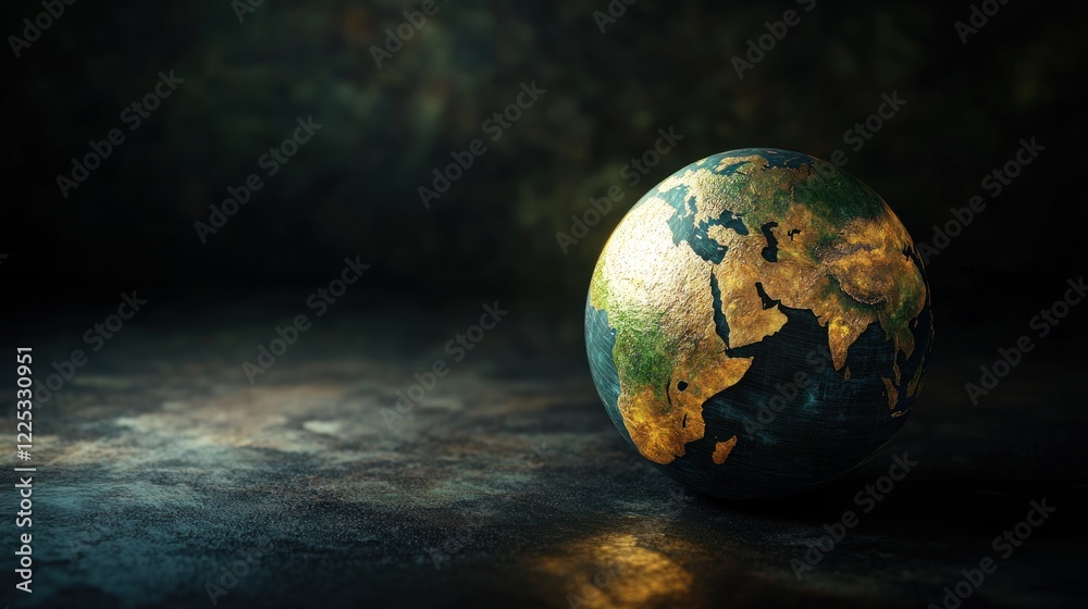 Golden Earth Globe on Dark Surface Golden Earth Globe on Dark Surface