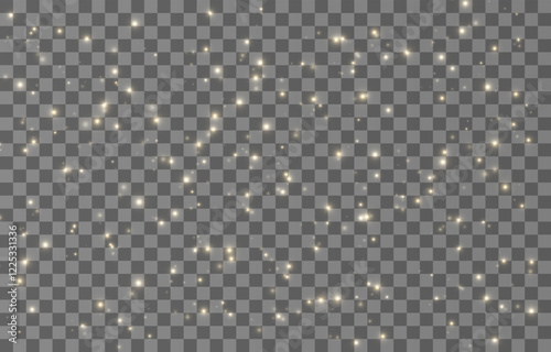 Dust golden sparks and gold stars shine with special light. Vector sparkles on a transparent background. Christmas abstract pattern. Sparkling magical dust particles.	