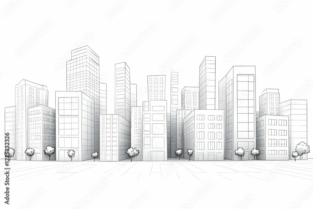 3D Cityscape Sketch Illustration 3D Cityscape Sketch Illustration