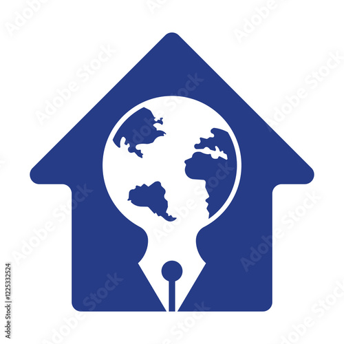 Pen nib and globe logo vector. Education Logo.