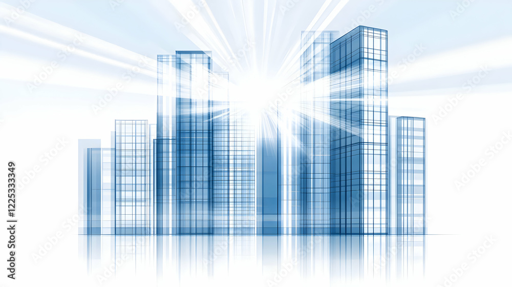 3D Cityscape Illustration: Modern Glass Buildings 3D Cityscape Illustration: Modern Glass Buildings