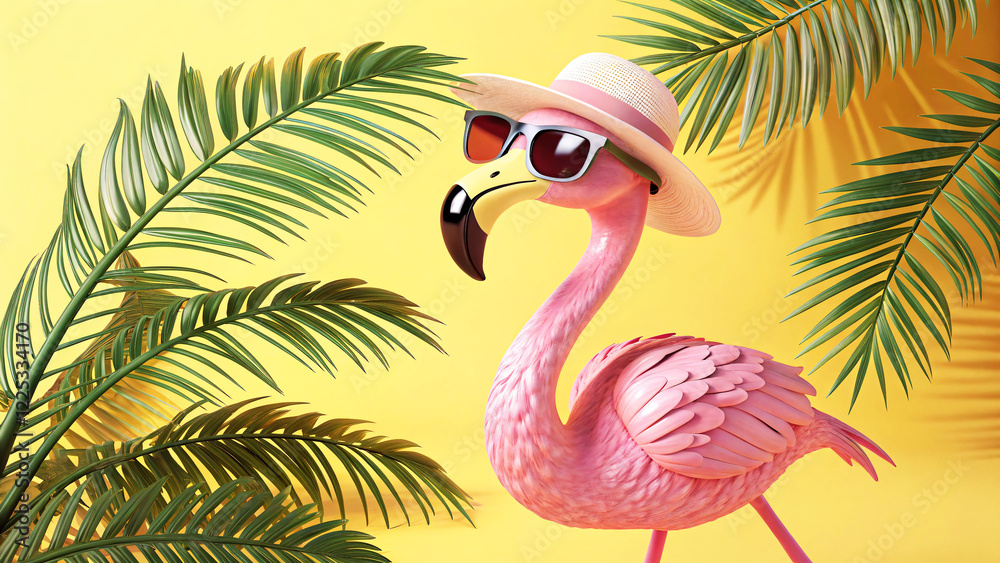 Obraz premium Stylish Pink Flamingo with Tropical Vibes