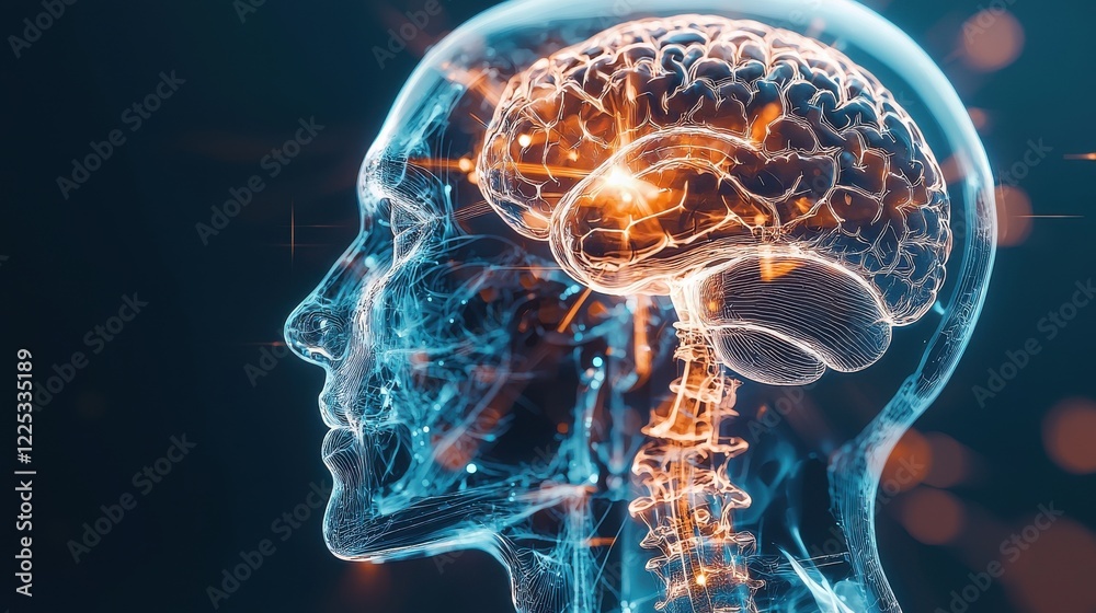 Transparent Glowing Brain Digital Rendering for Neuroscience Research and Cognitive Processing Transparent Glowing Brain Digital Rendering for Neuroscience Research and Cognitive Processing