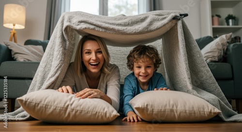 Mother and Son's Playful Fort Adventure