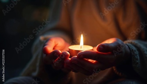 Hands Holding Candle, Warmth and Hopeful Atmosphere