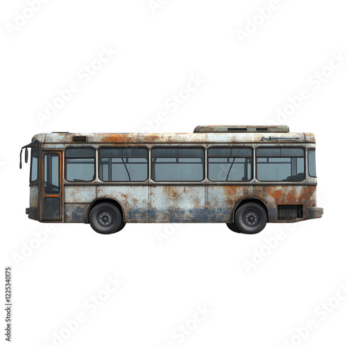 Rusty old bus with a faded blue stripe on the side