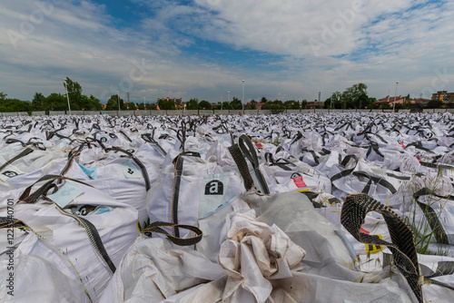 Sacks of asbestos stored awaiting decontamination