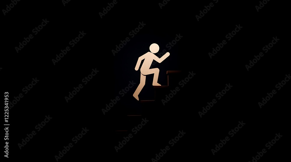 Progress and Support concept: Wooden Figure Ascending Stairs, progress concept, personal growth, wooden figure, minimalistic design Progress and Support concept: Wooden Figure Ascending Stairs, progress concept, personal growth, wooden figure, minimalistic design