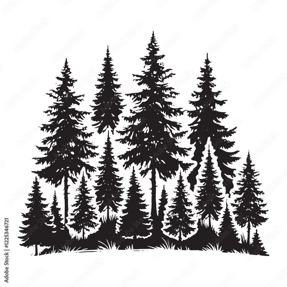 Obraz premium Elegant Fir Tree silhouette for nature-inspired designs - Fir tree silhouette - Fir tree vector - Banyan tree illustration - Fir silhouette - Fir vector