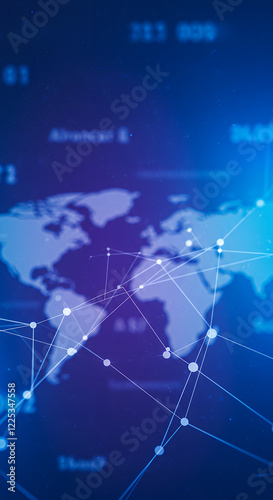 Global Network Connectivity: Abstract World Map with Data Points and Lines