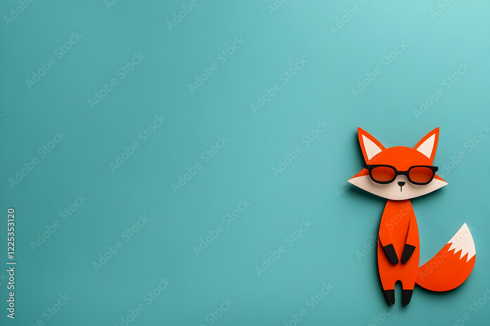 Obraz premium Paper Fox Illustration Teal Background