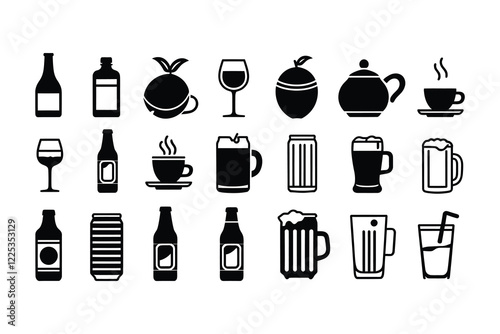 Drinks and Beverage Icon Set: Vector illustrations perfect for presentations and commercial use.

