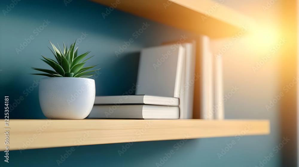 A modern bookshelf featuring a small potted plant and neatly stacked books, creating a cozy and inviting atmosphere. A modern bookshelf featuring a small potted plant and neatly stacked books, creating a cozy and inviting atmosphere.