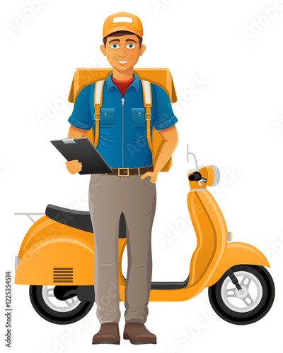 delivery man on scooter courier service vector illustration isolated on white background