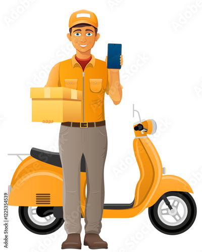 delivery man on scooter courier service vector illustration isolated on white background