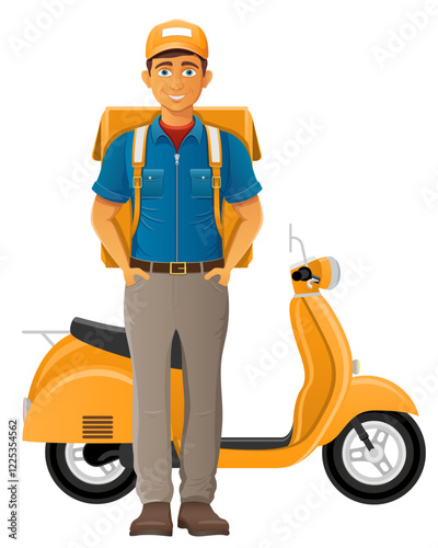 delivery man on scooter courier service vector illustration isolated on white background