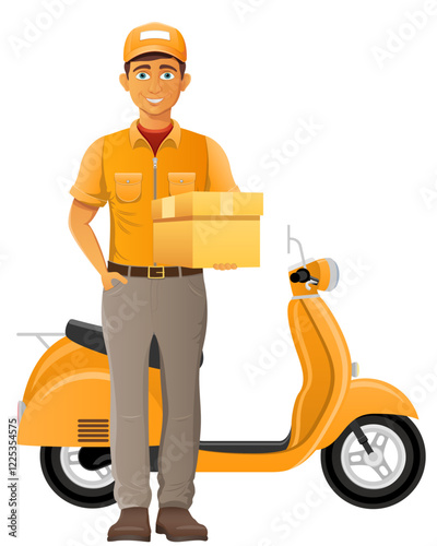 delivery man on scooter courier service vector illustration isolated on white background
