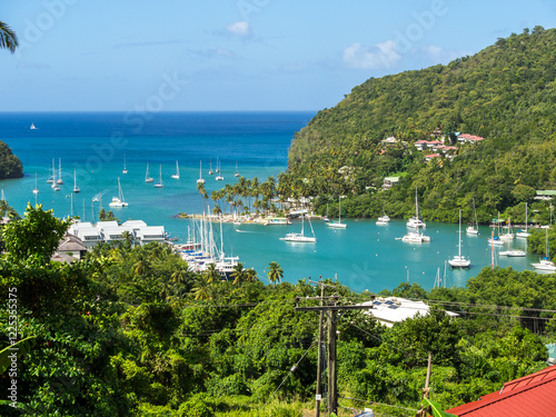 Marigot Bay with yachts, Castries, Saint Lucia, St. Lucia, Windward Islands, Lesser Antilles, Caribbean, Caribbean Sea, North America photo