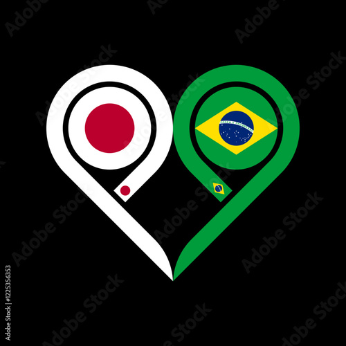 togetherness concept. heart symbol icon of japan and brazil flag. vector illustration isolated on black background