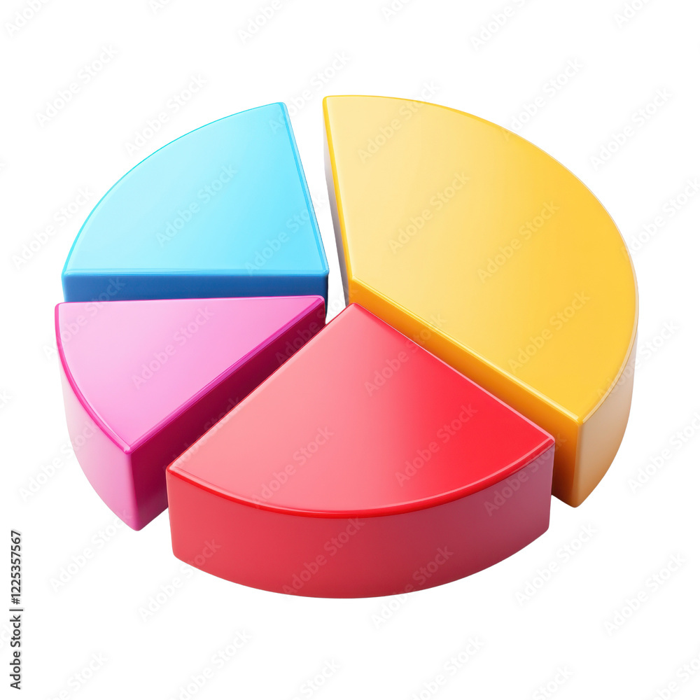 Obraz premium Colorful 3D Pie Chart Segments Representing Data Visualization Trends