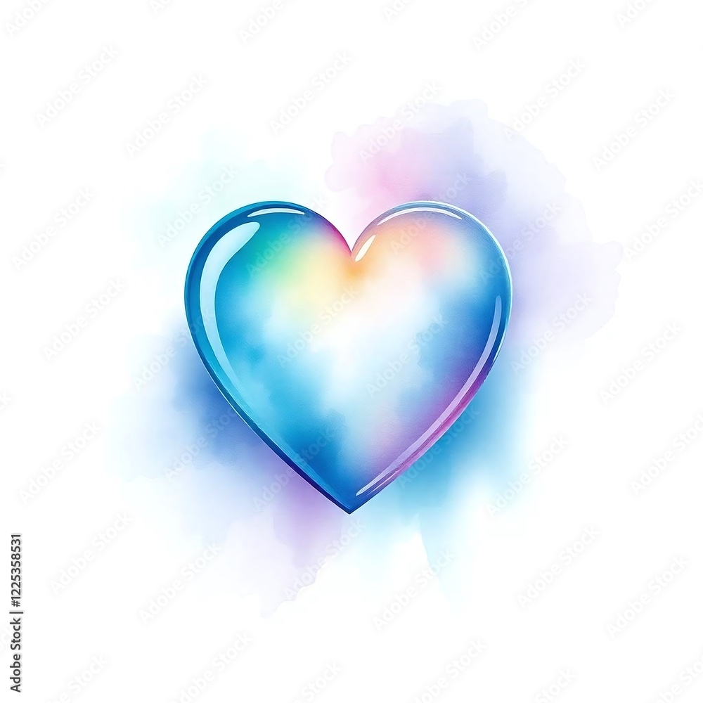 A delicate watercolor painting of a 3D heart icon in bright vibrant colors. A delicate watercolor painting of a 3D heart icon in bright vibrant colors.