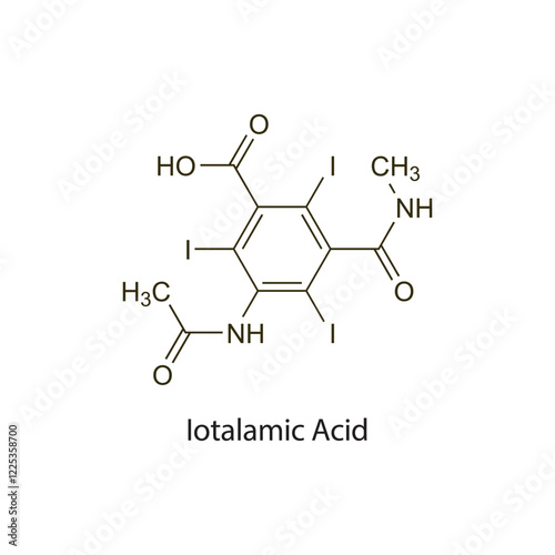 Iotalamic Acid flat skeletal molecular structure Contrast media treatment. Vector illustration scientific diagram.