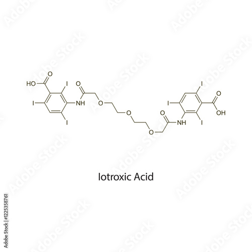 Iotroxic Acid flat skeletal molecular structure Contrast media treatment. Vector illustration scientific diagram.