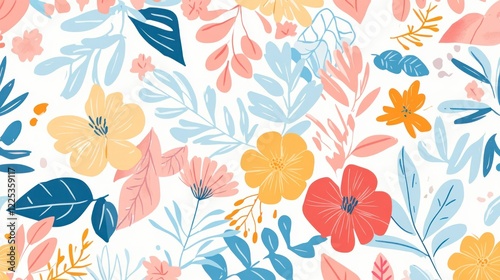 Wallpaper Mural Cute spring flowers and leaves in flat vector style, clipart set isolated on white background, pastel colors Torontodigital.ca