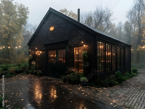 Dark Brick Building Exterior, Night Illustration