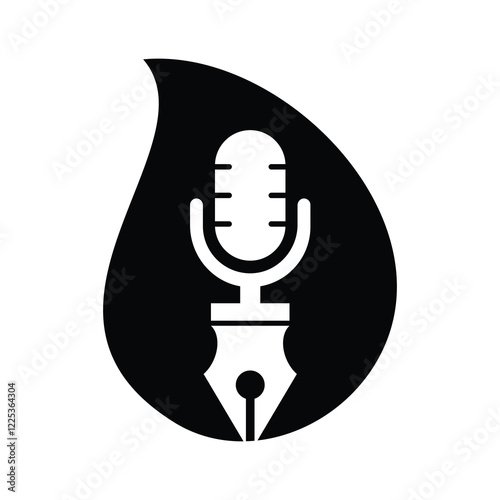 Pen microphone conference podcast radio logo design.