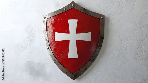 A Red Medieval Shield With A White Cross