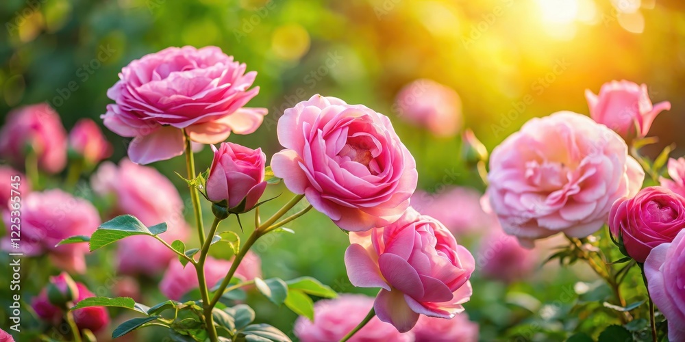 Fototapeta premium Beautiful Pink Roses in Garden Background, spring flowers