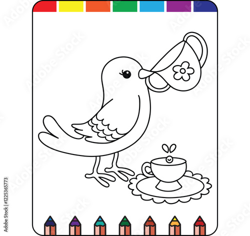 Charming Tea Party Coloring Pages for Kids, Kids Tea Time Coloring Pages, Tea Party Adventure Coloring Pages for Kids