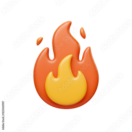 3d fire flame icon isolated on transparent background,, Render of fire emoji, energy and power concept, Flame PNG 