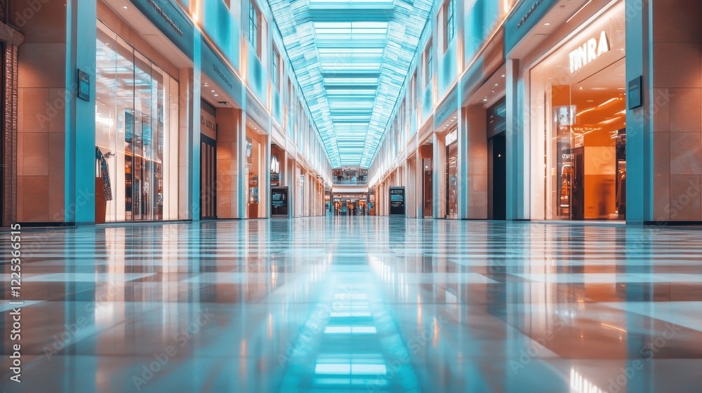 Fototapeta premium Modern Shopping Mall Interior with Luminous Aisle and Stores