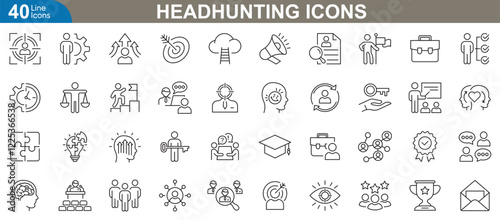 Headhunting and recruitment process icons set. Comprehensive collection for talent acquisition, HR management, candidate screening, firing solutions and more. Vector illustration