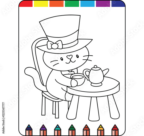 Charming Tea Party Coloring Pages for Kids, Kids Tea Time Coloring Pages, Tea Party Adventure Coloring Pages for Kids