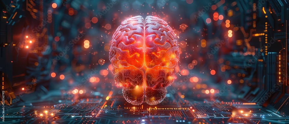 brain on digital technology background brain on digital technology background