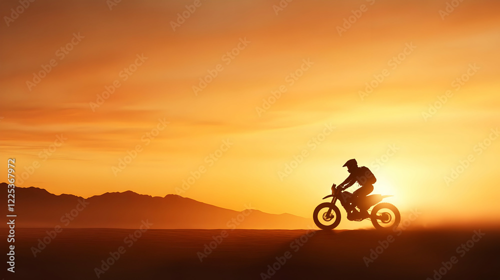 Fototapeta premium A silhouette of a motorcycle rider against a stunning sunset, capturing the essence of adventure and freedom.