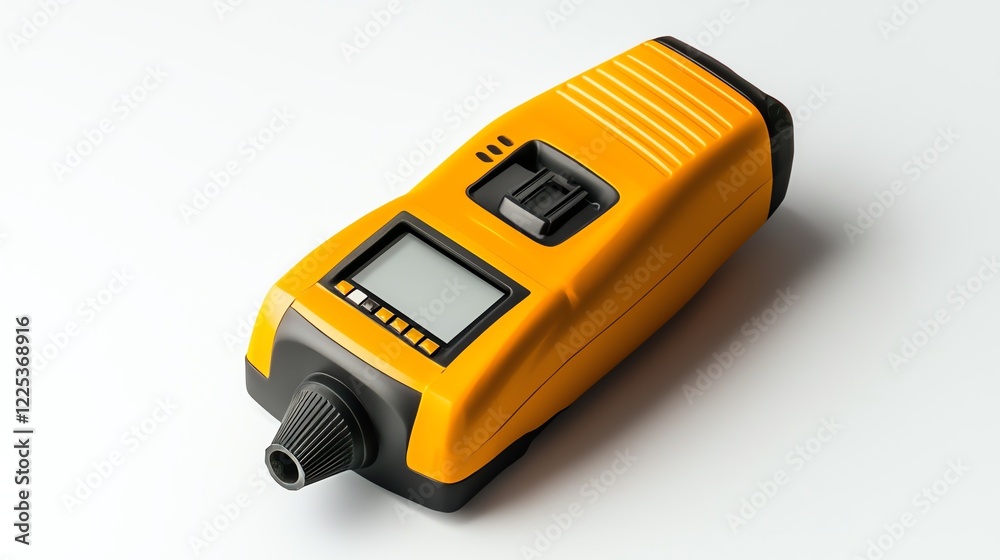 A yellow digital moisture meter displayed on a white background. Ideal for measuring moisture in materials, showcasing its LCD display and ergonomic design. A yellow digital moisture meter displayed on a white background. Ideal for measuring moisture in materials, showcasing its LCD display and ergonomic design.