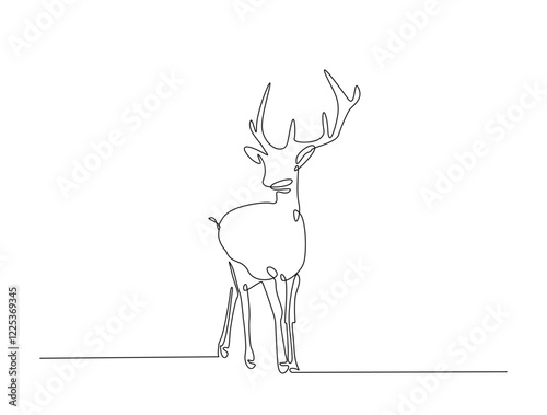 Continuous line art drawing of deer - animal concept. Antlers in single line art drawing vector illustration. Editable stroke.