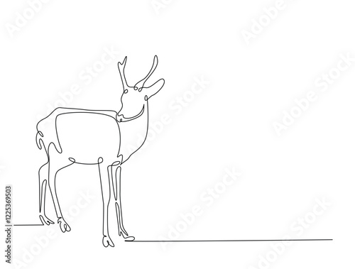 Continuous line art drawing of deer - animal concept. Antlers in single line art drawing vector illustration. Editable stroke.