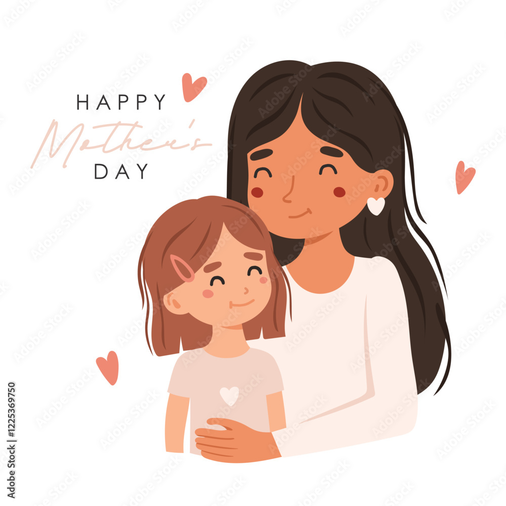 Mom and child portrait, Mother's day vector, mom love, mother day card Mom and child portrait, Mother's day vector, mom love, mother day card