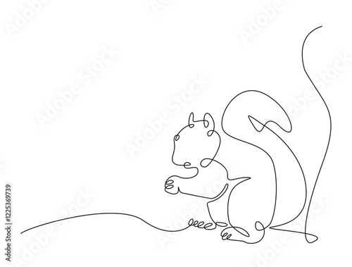Continuous line art drawing of squirrel - animal concept. Squirrel in single line art drawing vector illustration. Editable stroke.