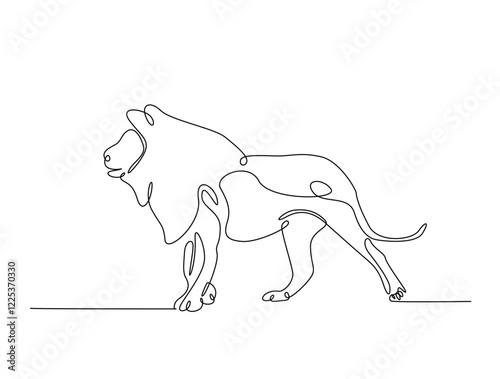 Continuous line art drawing of lion - animal concept. Lion King in single line art drawing vector illustration. Editable stroke.