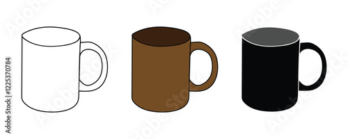 Three Simple Mug Designs in Black, Brown, and White