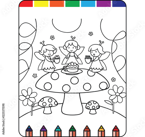 Charming Tea Party Coloring Pages for Kids, Kids Tea Time Coloring Pages, Tea Party Adventure Coloring Pages for Kids