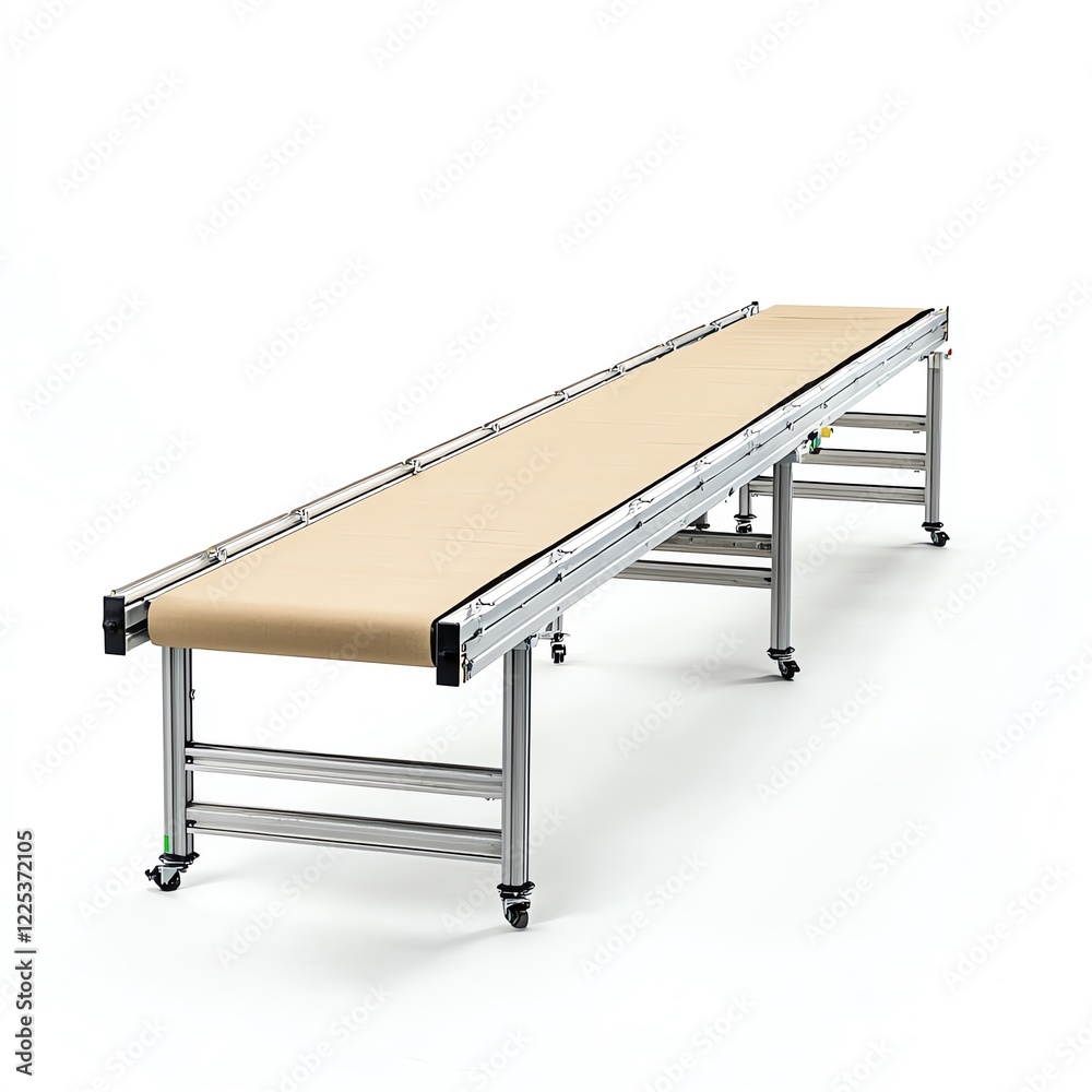A modern conveyor belt system designed for efficient material transport in industrial settings, featuring a sleek aluminum frame and smooth surface for easy movement. A modern conveyor belt system designed for efficient material transport in industrial settings, featuring a sleek aluminum frame and smooth surface for easy movement.