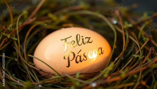 Illuminated Easter Egg Message. Glowing decorated egg with golden 