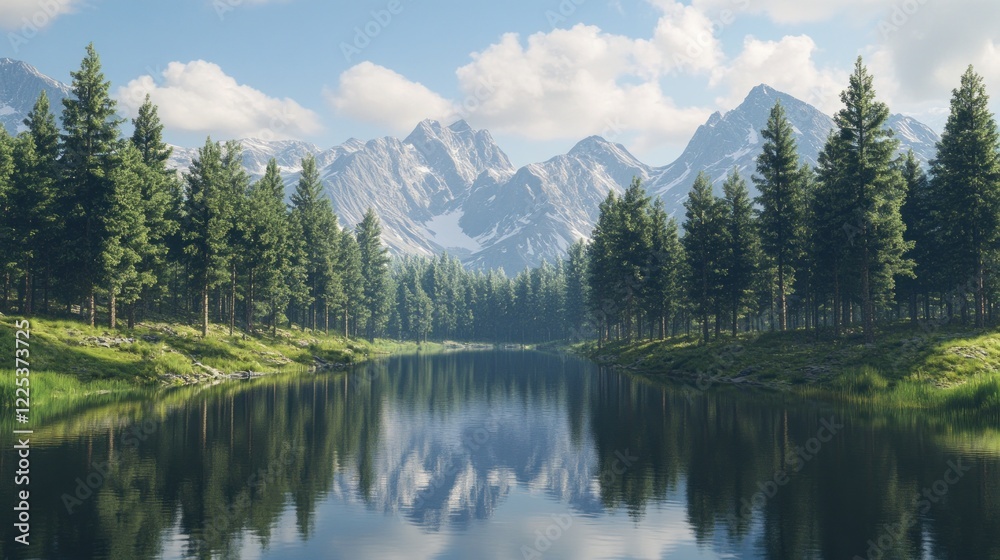 Serene Mountain Lake Reflected In Still Waters Serene Mountain Lake Reflected In Still Waters